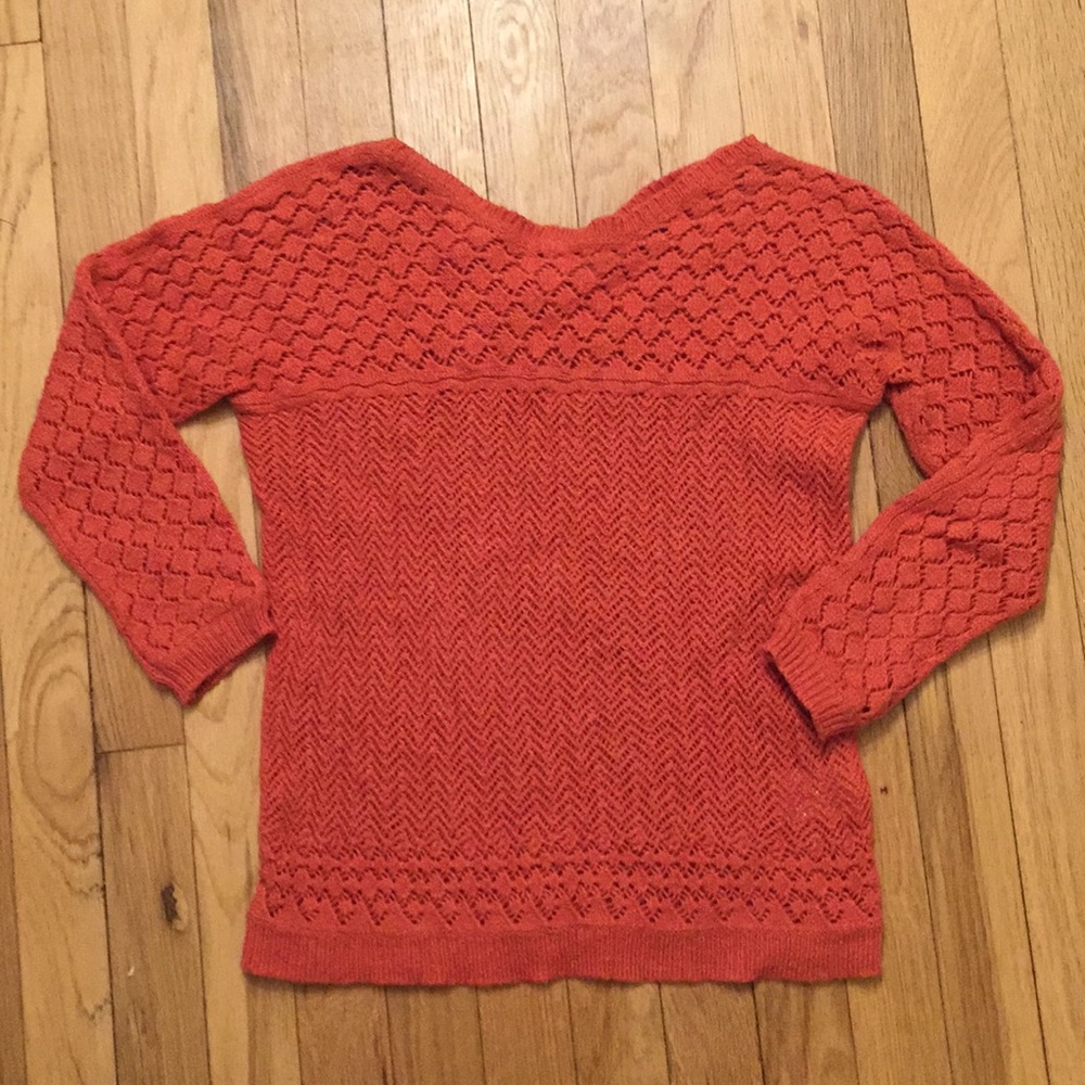Anthropologie burnt orange crochet style sweater
